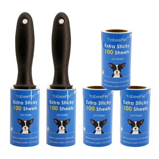 YabeePet Lint Roller Set - 4" Width - 2 Rollers & 3 Refills - Effective for Pet Hair, Clothing Fuzz (2 Rollers+3 Refills)